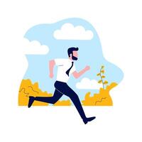 Employee Businessman Man Running Fast Go to Work with Park Sky Background vector