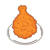 Crispy Fried Chicken Drumstick Fast Junk Food on a Plate vector