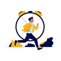 Employee Businessman Man Running Fast Go to Work with Time Beaker Clock vector