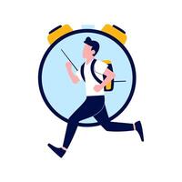 Employee Businessman Man Running Go to Work with Time Beaker Clock vector