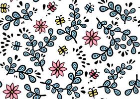 Cartoon seamless spring botanical floral pattern vector