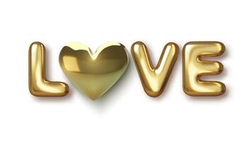 Love quote 3d realistic golden font on white background. Valentines day, 3d render design. illustration vector
