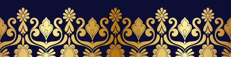 Abstract vintage golden lines, seamless, elegant pattern on a navy blue background. vector