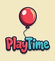 a red balloon with a red ball and the words play time on it. vector