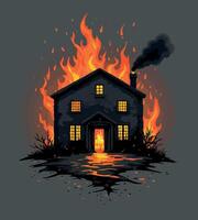 a house with a burning fire in the background vector