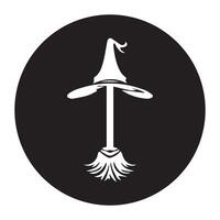icon of a witch and a flying broomstick vector