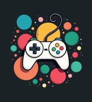 a game controller with a black background and colorful circles and a colorful background. vector