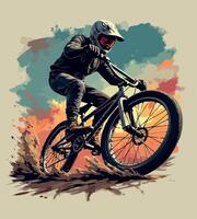 a drawing of a person riding a bike with a helmet on it vector