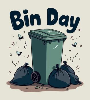 un camiseta diseño de un basura lata con basura pantalones en eso vector