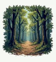 a forest with a trail that has the word in the middle . vector