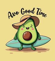 a cartoon of an avocado with a hat on his head and a surfboard with a cartoon image of an avocado vector