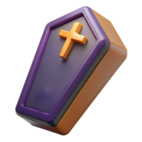 Halloween coffin with a cross 3d rendered illustration. Halloween concept design element png