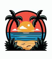 a t-shirt design of a beach with palm trees and a beach scene. vector