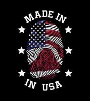 a black background with a red and white american flag and the words made in usa. vector