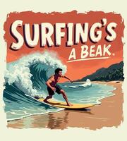 a poster of a surfer's surfboard with a surfer on it vector