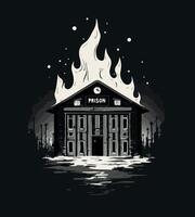 a tshirt design of a building with a fire in the middle of it vector