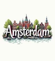 a picture of a city with the word amsterdam on it vector
