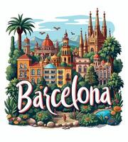 a picture of a Barcelona city with a town in the background. vector