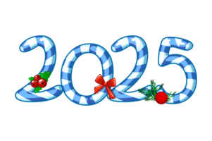 Happy New Year 2025 like candy. Isolated Numbers Lollipops 2025 for your design or print. Calendar template png