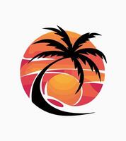 a palm tree is in a circle with a palm tree in the background. vector