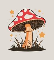 a drawing of a mushroom with a yellow star on it vector