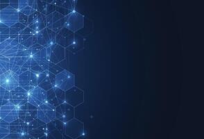 Abstract science template. Technology lines and dots connection background. Wallpaper or banner with a DNA molecules vector