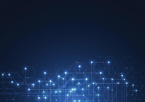 Abstract technology blue hexagons pattern background for Network connection concept with mesh dots and lines innovation