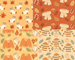 Cozy Autumn Seamless Pattern with Warm Fall Elements and Knitwear Decorations vector