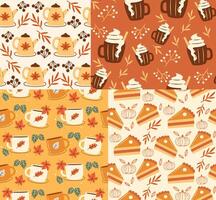 Cozy Autumn Seamless Pattern with Fall Beverages Pumpkin Pies and Warm Seasonal Elements vector