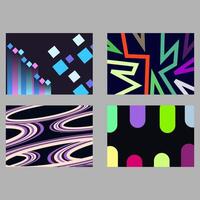 This image features four distinct abstract geometric designs each set against a dark background vector