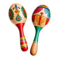 Wooden Maracas with Colorful Designs Isolated on Transparent Background png