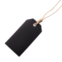 Blank Black Price Tag with String Isolated on Transparent Background png