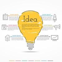 Idea concept infographics design template with light bulb created in minimal linear style vector