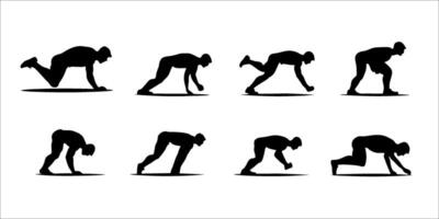 Set of Dynamic Silhouettes Featuring a Man in Push-Up Exercise - Set vector
