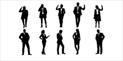 Dynamic set of Silhouettes of Business People in Various Professional Poses vector