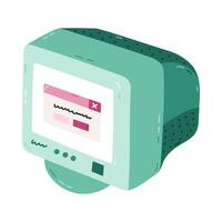 Cute cartoon retro computer with CRT monitor from 90s and 00s. Colorful old PC machine as badge of 1990s. Nostalgia for vintage and Y2k aesthetic, vibes. Hand drawn clipart isolated on background. vector