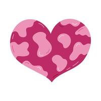 Cute pink cartoon heart with cow pattern in Y2k aesthetic. Retro love symbol with abstract blob from 90s and 00s. Hand drawn simple heart with animal print isolated on white. Nostalgia for 1990s vibe. vector