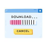 Cute cartoon PC window with download process in Y2k aesthetic. Retro computer interface with button from 90s and 00s. Hand drawn popup element isolated on white. Nostalgia for vintage 1990s vibes. vector