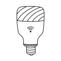 Cute doodle smart lamp with rainbow light and wi-fi for wireless control home technique via phone. Hand drawn intelligence electronic light bulb. Internet of things device for automation housework vector
