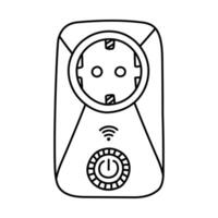 Cute outline smart socket with wi-fi for wireless control home technique via smartphone. Hand drawn intelligence electricity strip line isolated on background. Electronic Internet of things device. vector