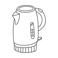 Cute outline doodle smart kettle for making tea and coffee via smartphone. Hand drawn intelligence electric tea pot with indicators. Internet of things kitchen device isolated on background vector