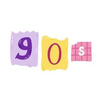 Cute hand drawn lettering with 90s with anonymous numbers and letter in Y2k aesthetic. Retro typography of 1990s years with alphabet cut out from newspapers, journals, magazines. Nostalgic, 90s vibes. vector