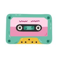 Cute cartoon audio tape from Y2k aesthetic. Retro cassette, music mixtape as symbol of 90s and 00s. Hand drawn stereo device isolated on white background. Nostalgia for vintage and 1990s vibes. vector
