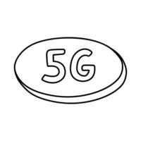 Cute outline doodle 5G high speed wireless internet icon in volume bubble. Hand drawn fast network connection and broadcast technology isolated on white background. Internet of things concept. vector