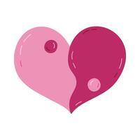 Cute pink cartoon heart with Yin Yang symbol in Y2k aesthetic. Balance, harmony concept from 90s and 00s. Hand drawn simple heart isolated on white background. Nostalgia for 1990s vibes. vector
