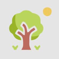 a flat icon of a tree with a sun in the background vector