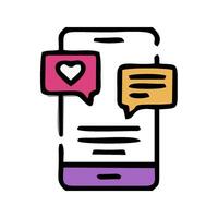 a phone with two speech bubbles and a heart vector