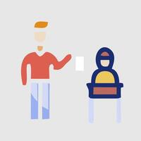 a man is standing next to a child in a chair vector