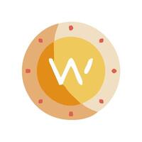 a yellow and orange clock with the word w on it vector