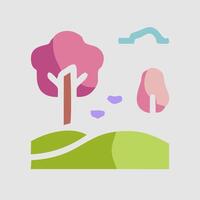 a flat design of a tree and a hill vector